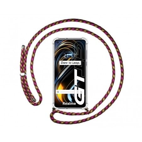 Funda Colgante Transparente para Realme GT 5G con Cordon Rosa / Dorado