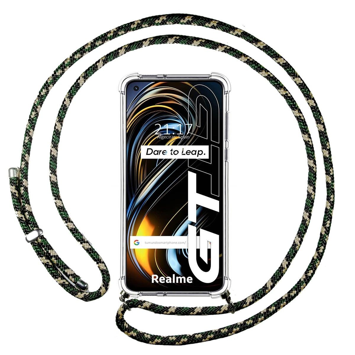 Funda Colgante Transparente para Realme GT 5G con Cordon Verde / Dorado