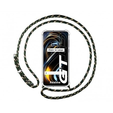 Funda Colgante Transparente para Realme GT 5G con Cordon Verde / Dorado