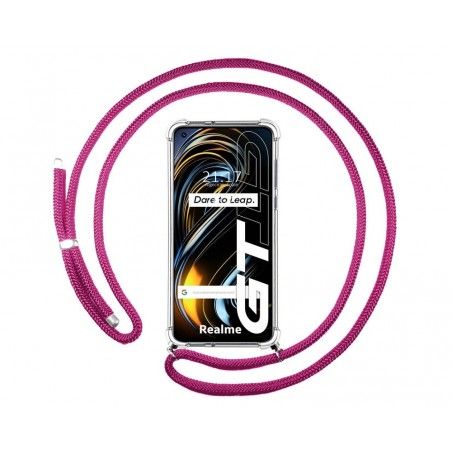 Funda Colgante Transparente para Realme GT 5G con Cordon Rosa Fucsia