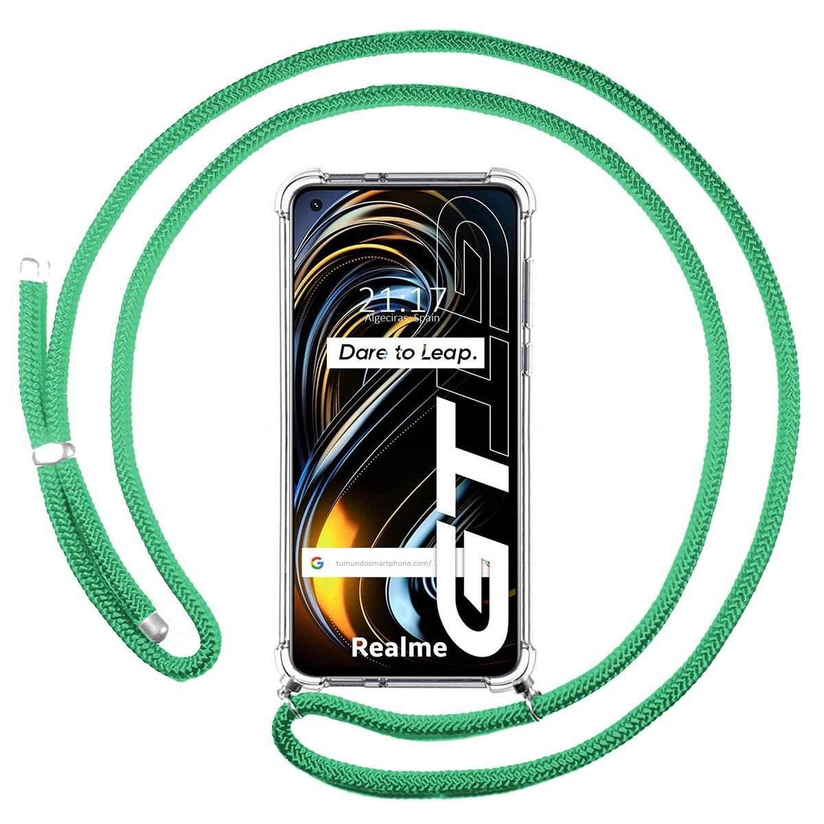 Funda Colgante Transparente para Realme GT 5G con Cordon Verde Agua