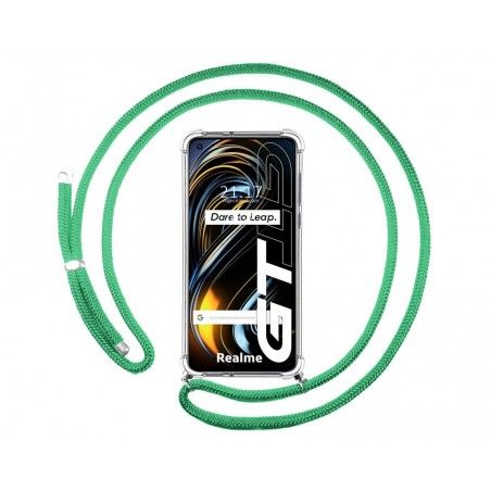 Funda Colgante Transparente para Realme GT 5G con Cordon Verde Agua