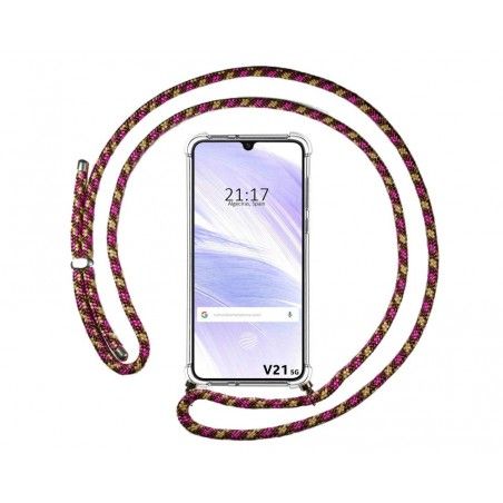 Funda Colgante Transparente para Vivo V21 5G con Cordon Rosa / Dorado