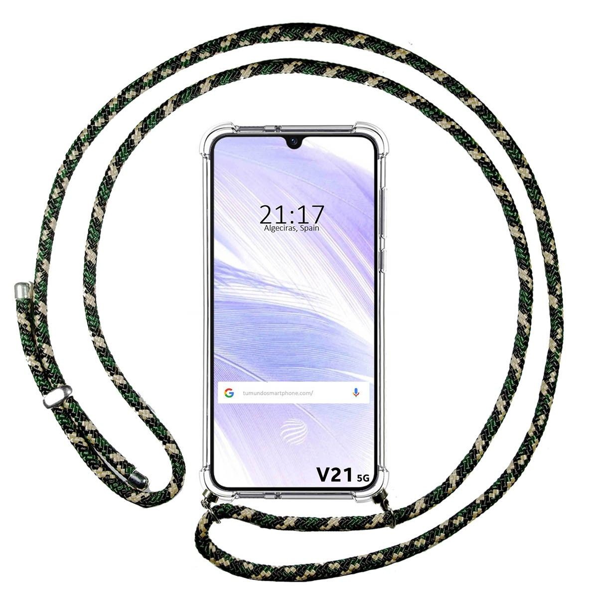 Funda Colgante Transparente para Vivo V21 5G con Cordon Verde / Dorado