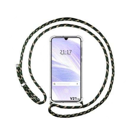 Funda Colgante Transparente para Vivo V21 5G con Cordon Verde / Dorado