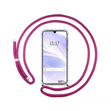 Funda Colgante Transparente para Vivo V21 5G con Cordon Rosa Fucsia