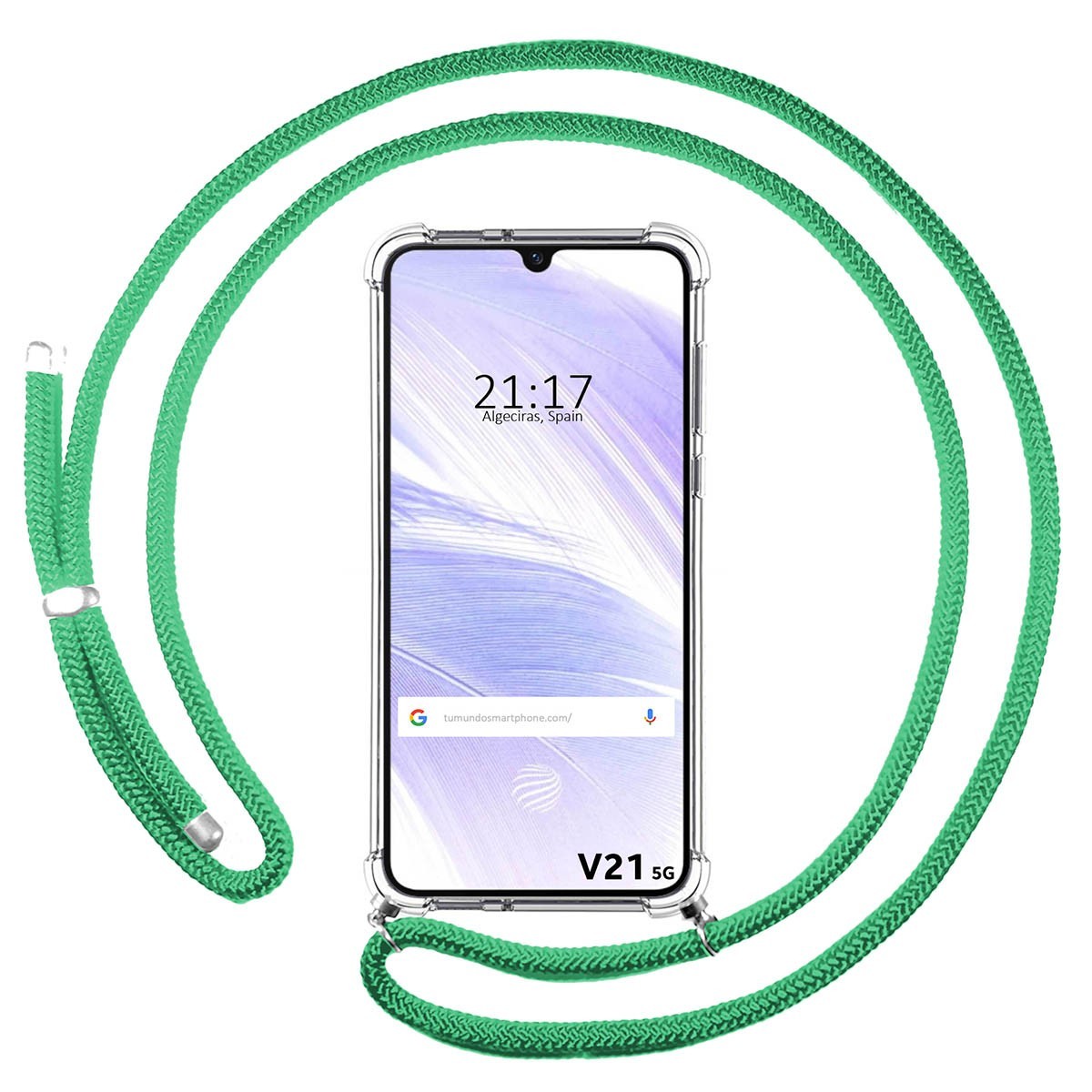 Funda Colgante Transparente para Vivo V21 5G con Cordon Verde Agua