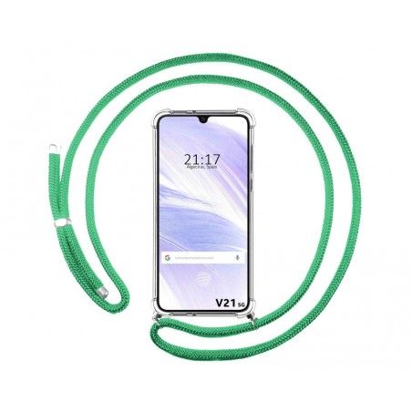 Funda Colgante Transparente para Vivo V21 5G con Cordon Verde Agua
