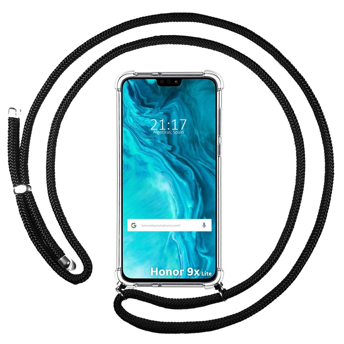 Funda Colgante Transparente para Huawei Honor 9X Lite con Cordon Negro