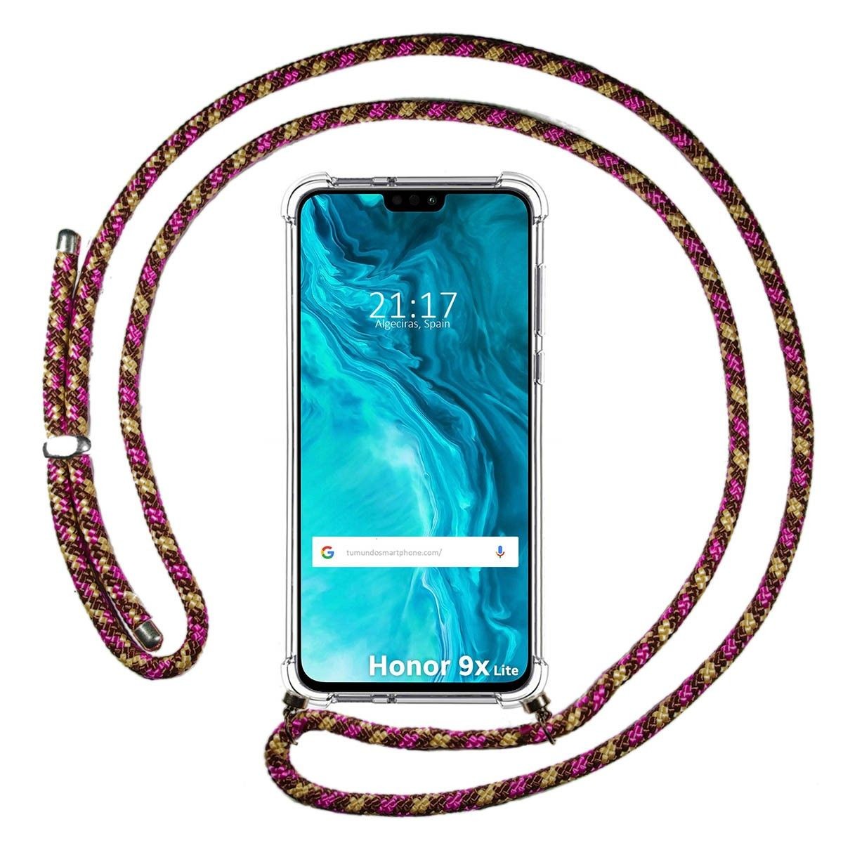 Funda Colgante Transparente para Huawei Honor 9X Lite con Cordon Rosa / Dorado