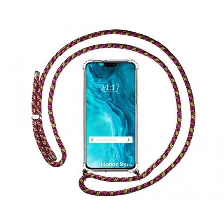 Funda Colgante Transparente para Huawei Honor 9X Lite con Cordon Rosa / Dorado