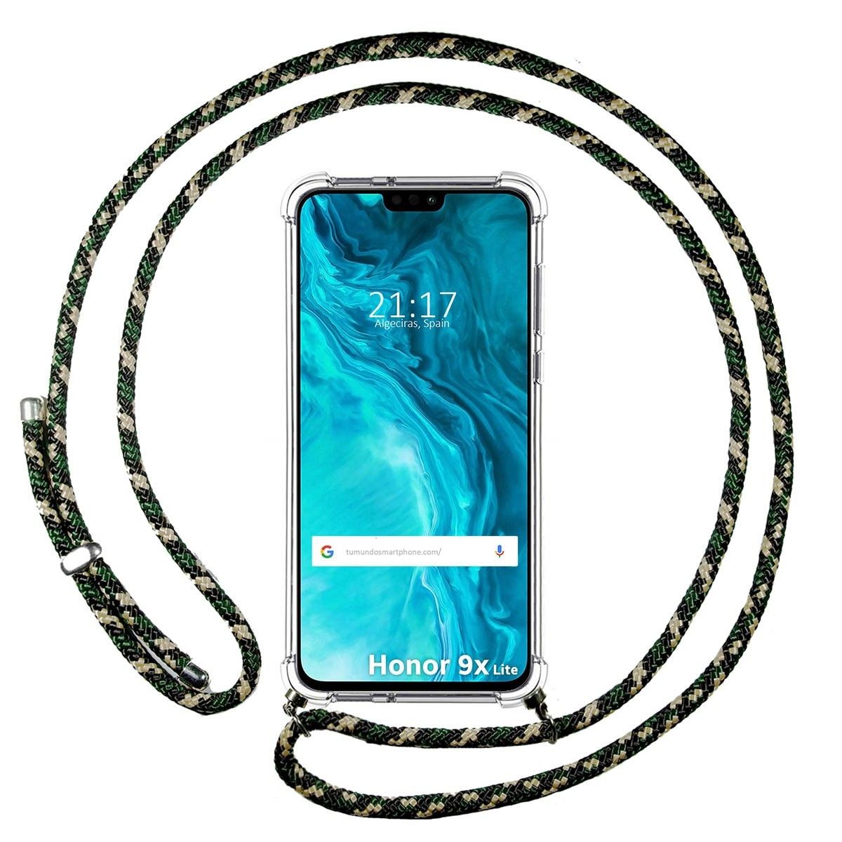Funda Colgante Transparente para Huawei Honor 9X Lite con Cordon Verde / Dorado