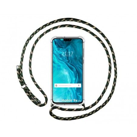 Funda Colgante Transparente para Huawei Honor 9X Lite con Cordon Verde / Dorado