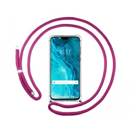 Funda Colgante Transparente para Huawei Honor 9X Lite con Cordon Rosa Fucsia