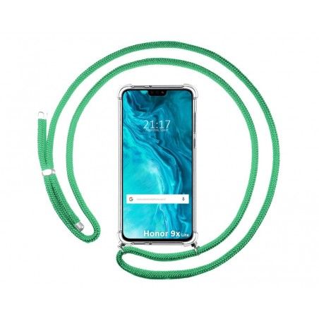 Funda Colgante Transparente para Huawei Honor 9X Lite con Cordon Verde Agua
