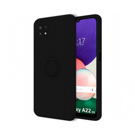 Funda Silicona Líquida Ultra Suave con Anillo para Samsung Galaxy A22 5G color Negra