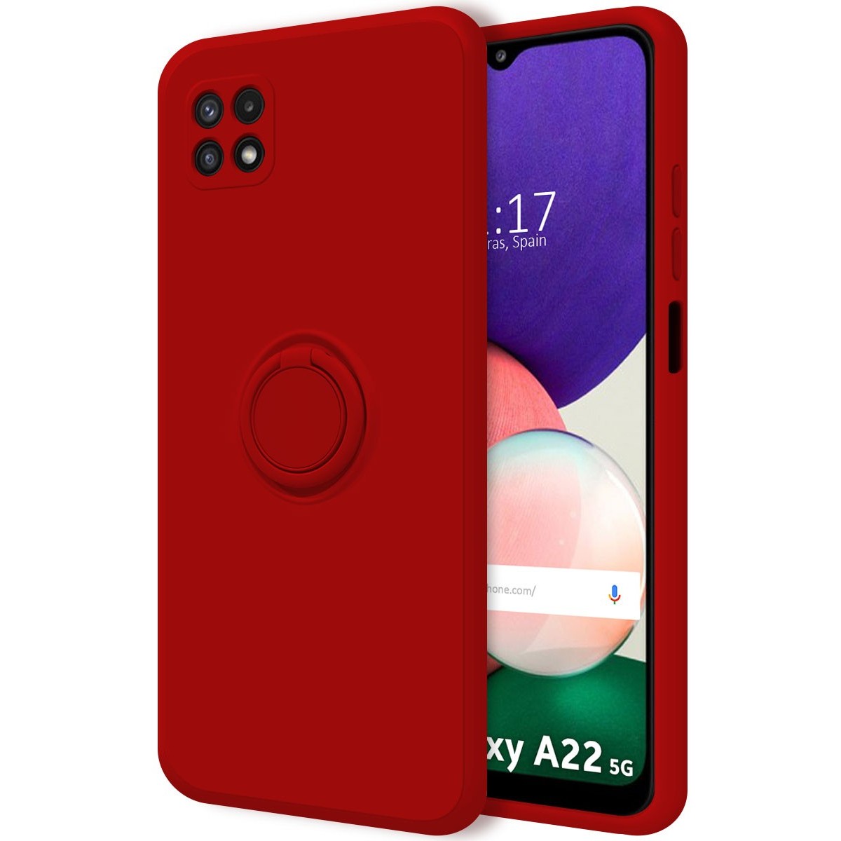 Funda Silicona Líquida Ultra Suave con Anillo para Samsung Galaxy A22 5G color Roja