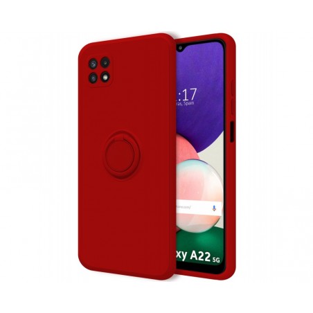 Funda Silicona Líquida Ultra Suave con Anillo para Samsung Galaxy A22 5G color Roja
