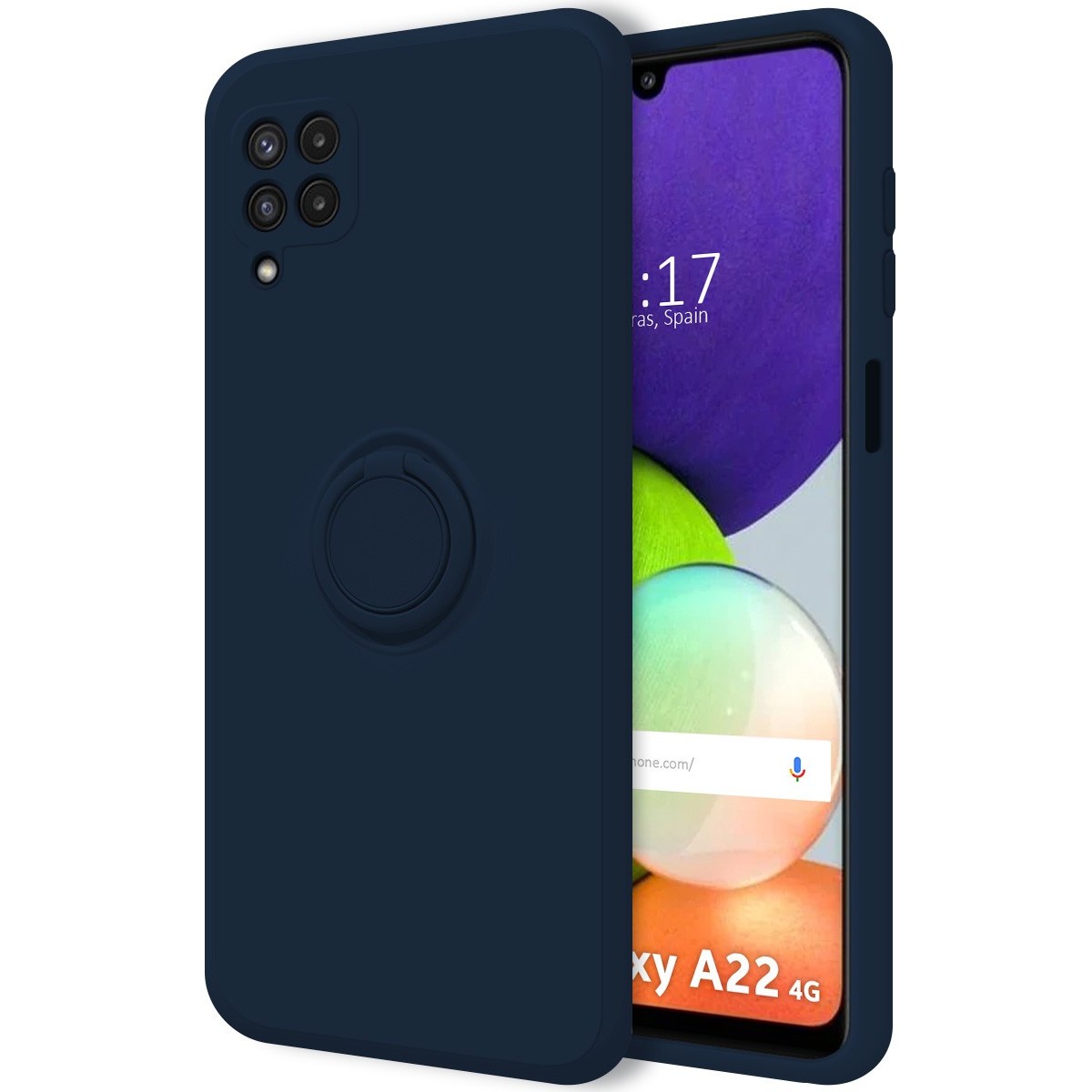 Funda Silicona Líquida Ultra Suave con Anillo para Samsung Galaxy A22 4G / M22 color Azul