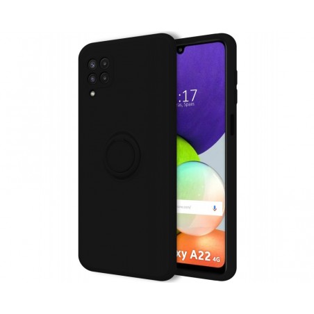 Funda Silicona Líquida Ultra Suave con Anillo para Samsung Galaxy A22 4G / M22 color Negra