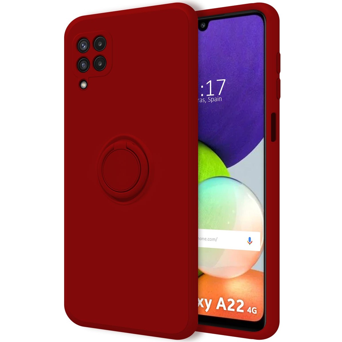 Funda Silicona Líquida Ultra Suave con Anillo para Samsung Galaxy A22 4G / M22 color Roja