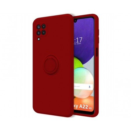 Funda Silicona Líquida Ultra Suave con Anillo para Samsung Galaxy A22 4G / M22 color Roja