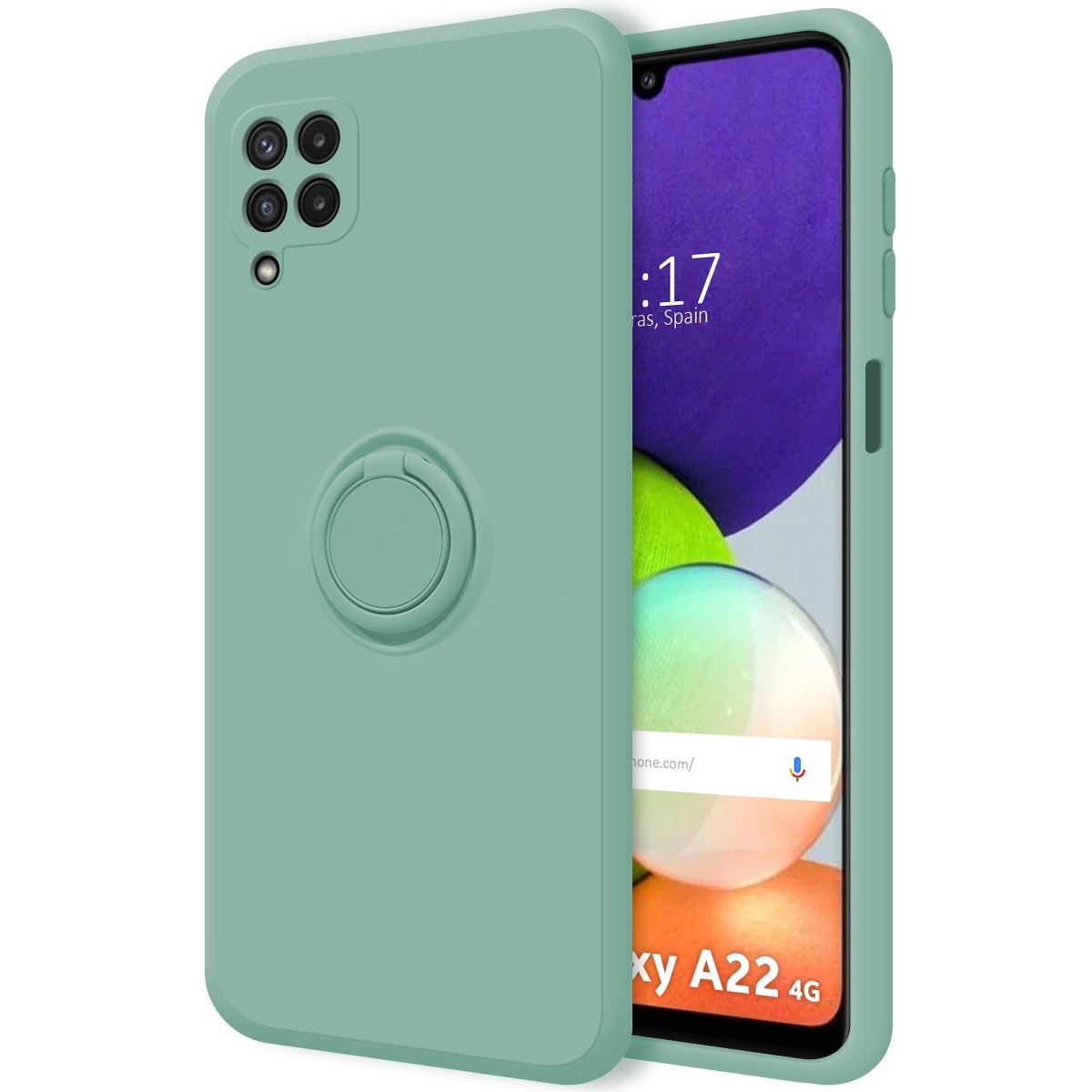 Funda Silicona Líquida Ultra Suave con Anillo para Samsung Galaxy A22 4G / M22 color Verde