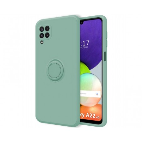 Funda Silicona Líquida Ultra Suave con Anillo para Samsung Galaxy A22 4G / M22 color Verde