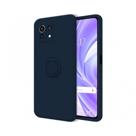 Funda Silicona Líquida Ultra Suave con Anillo para Xiaomi Mi 11 Lite 4G / 5G / 5G NE color Azul