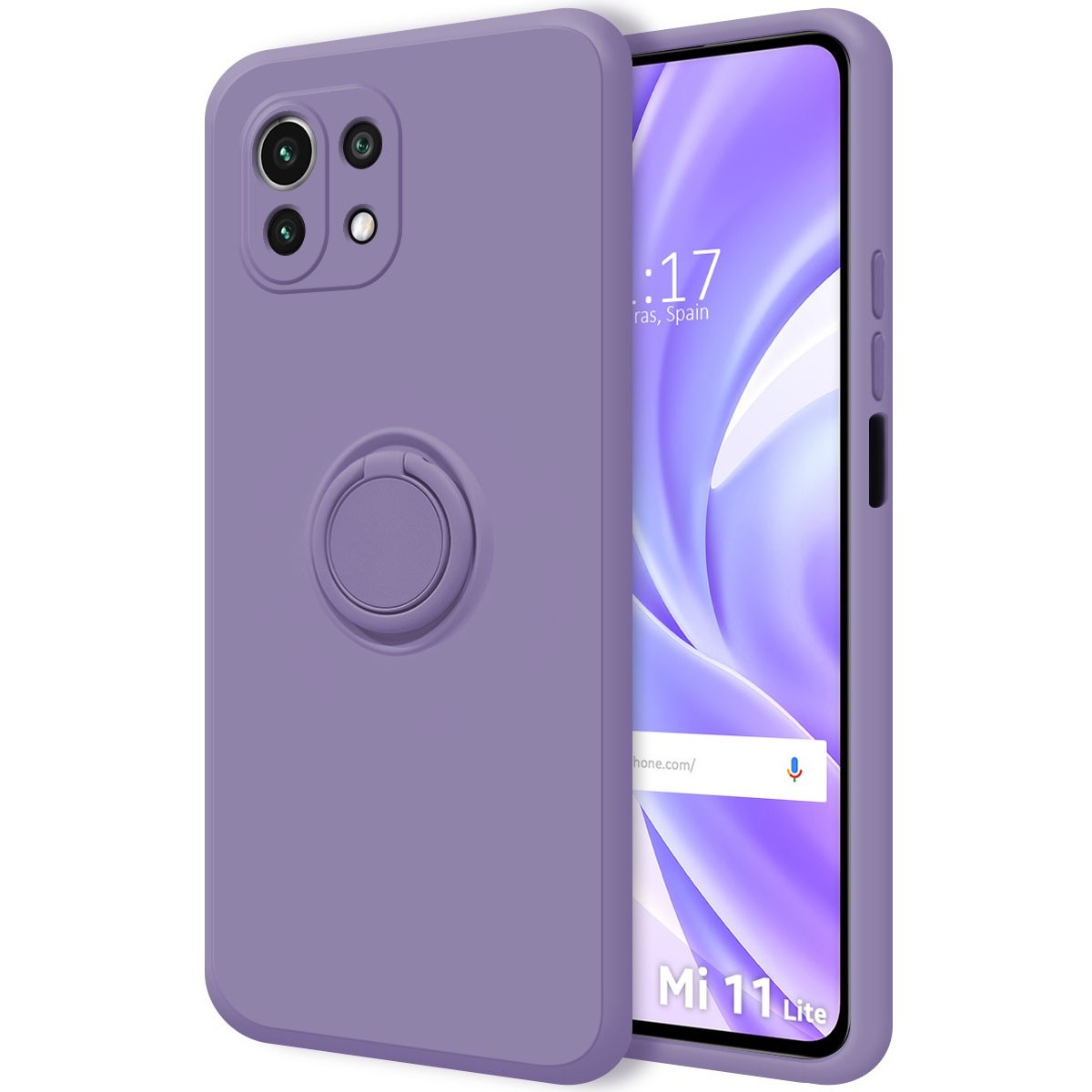 Funda Silicona Líquida Ultra Suave con Anillo para Xiaomi Mi 11 Lite 4G / 5G / 5G NE color Morada