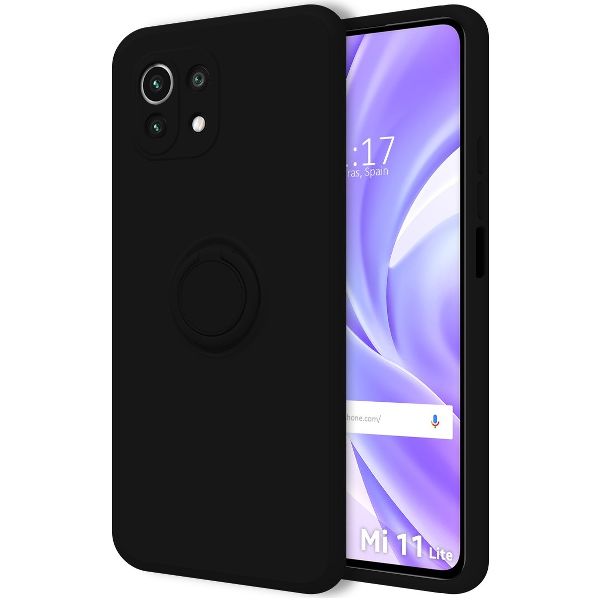Funda Silicona Líquida Ultra Suave con Anillo para Xiaomi Mi 11 Lite 4G / 5G / 5G NE color Negra