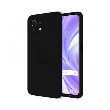 Funda Silicona Líquida Ultra Suave con Anillo para Xiaomi Mi 11 Lite 4G / 5G / 5G NE color Negra