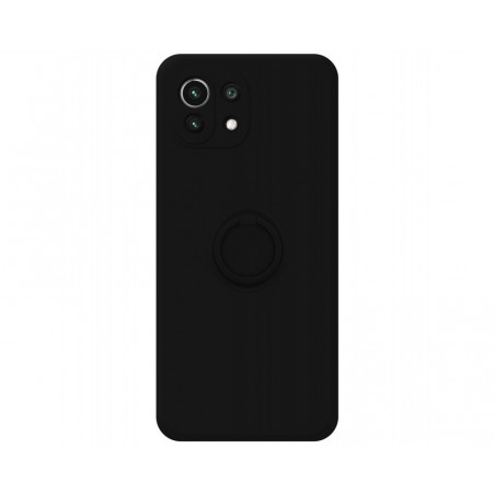 Funda Silicona Líquida Ultra Suave con Anillo para Xiaomi Mi 11 Lite 4G / 5G / 5G NE color Negra