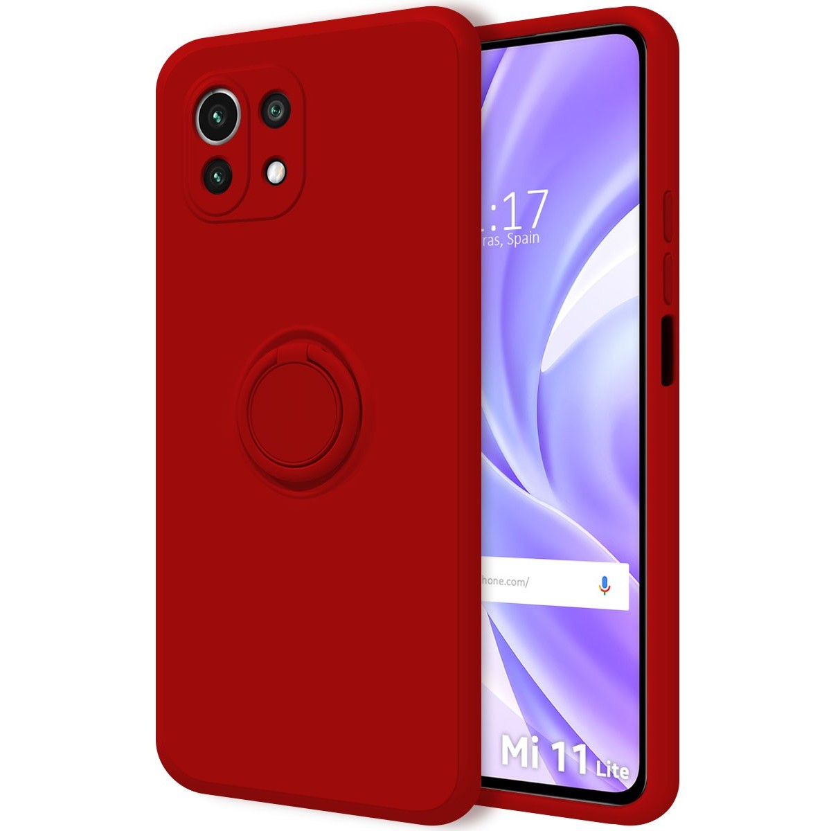 Funda Silicona Líquida Ultra Suave con Anillo para Xiaomi Mi 11 Lite 4G / 5G / 5G NE color Roja