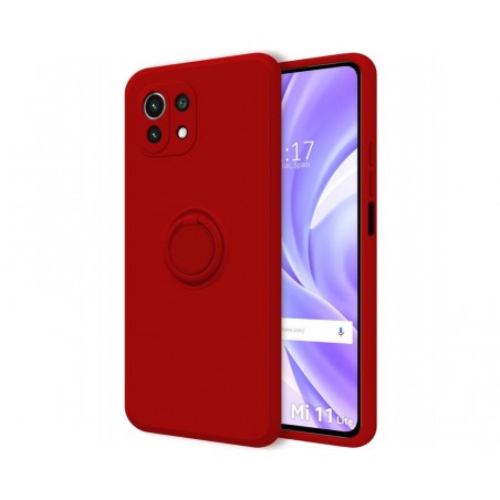 Funda Silicona Líquida Ultra Suave con Anillo para Xiaomi Mi 11 Lite 4G / 5G / 5G NE color Roja