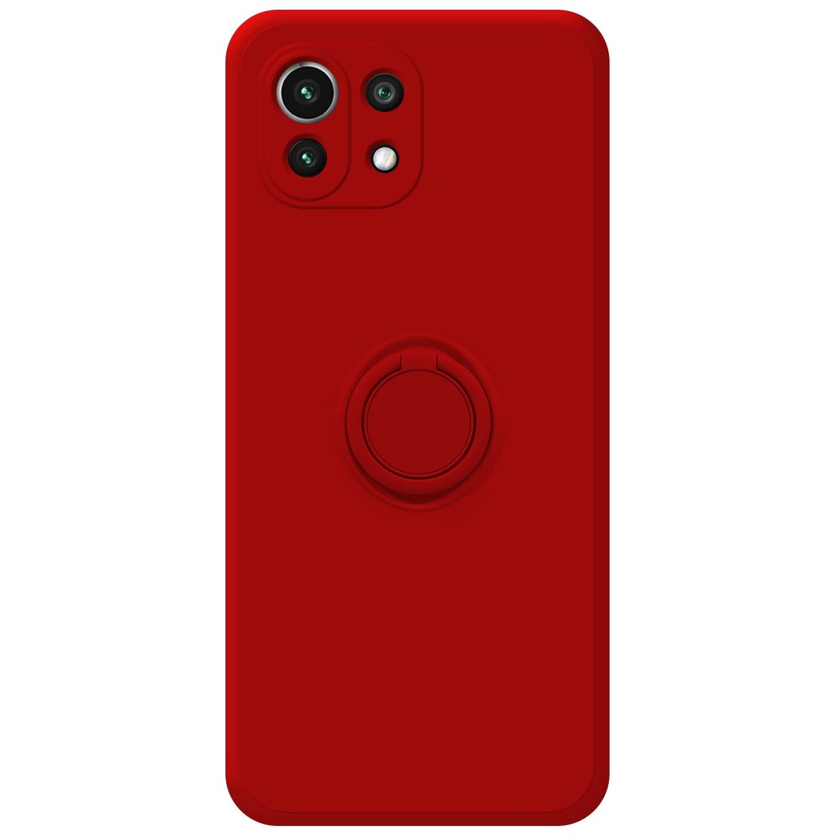 Funda Silicona Líquida Ultra Suave con Anillo para Xiaomi Mi 11 Lite 4G / 5G / 5G NE color Roja
