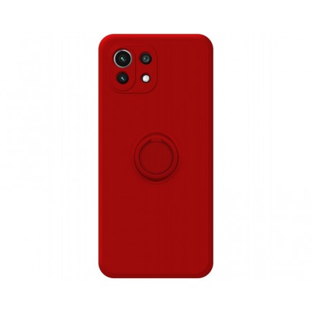 Funda Silicona Líquida Ultra Suave con Anillo para Xiaomi Mi 11 Lite 4G / 5G / 5G NE color Roja