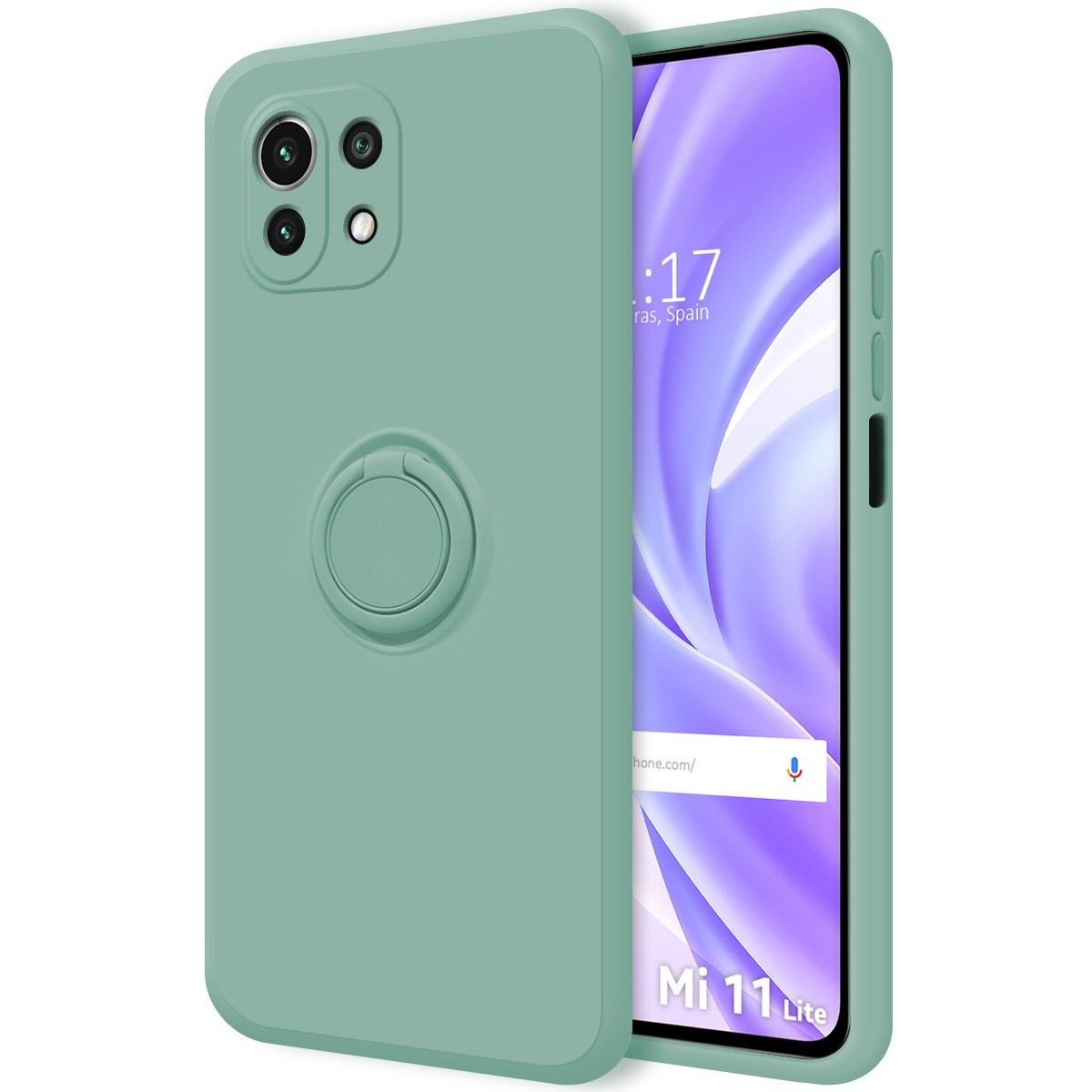 Funda Silicona Líquida Ultra Suave con Anillo para Xiaomi Mi 11 Lite 4G / 5G / 5G NE color Verde