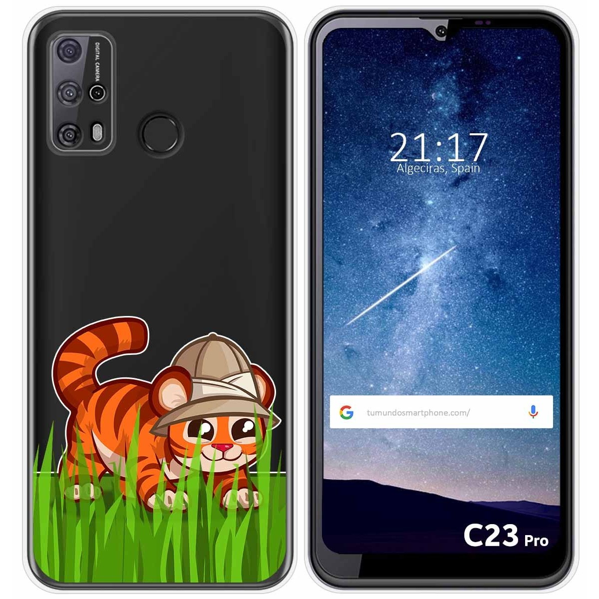 Funda Silicona Transparente para Oukitel C23 Pro diseño Tigre Dibujos