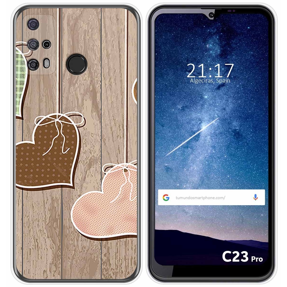 Funda Silicona para Oukitel C23 Pro diseño Corazones Madera Dibujos