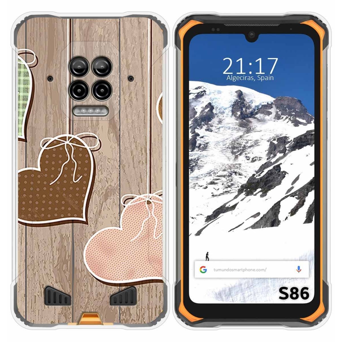 Funda Silicona para Doogee S86 / S86 Pro diseño Corazones Madera Dibujos