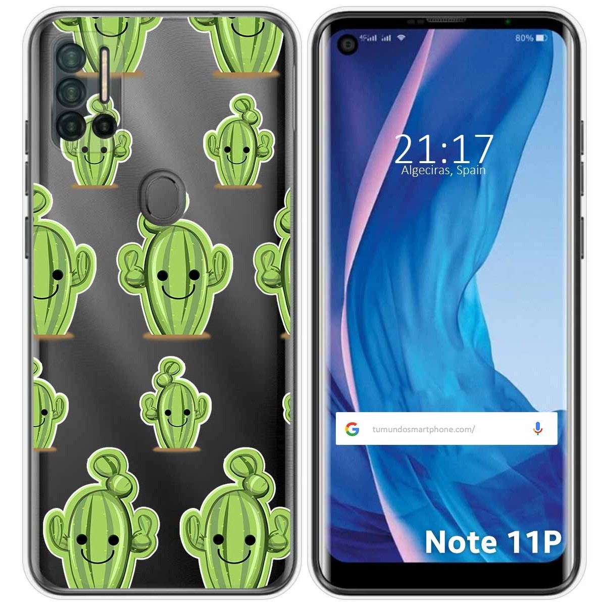 Funda Silicona Transparente para Ulefone Note 11P diseño Cactus Dibujos