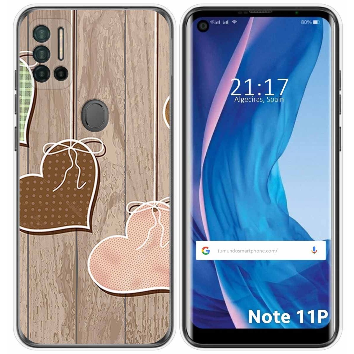 Funda Silicona para Ulefone Note 11P diseño Corazones Madera Dibujos