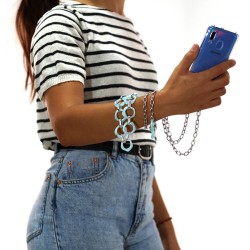Colgante Cadena Estilo Mármol color Azul para Teléfono con Adaptador y tornillos