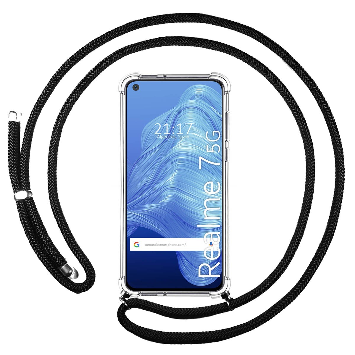 Funda Colgante Transparente para Realme 7 5G con Cordon Negro
