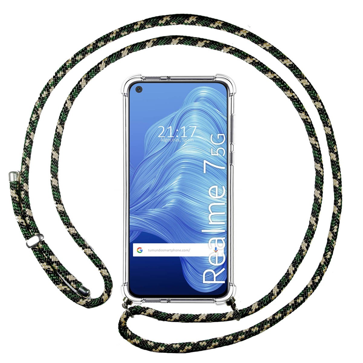 Funda Colgante Transparente para Realme 7 5G con Cordon Verde / Dorado