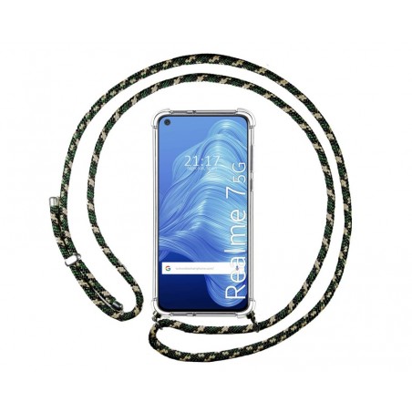 Funda Colgante Transparente para Realme 7 5G con Cordon Verde / Dorado