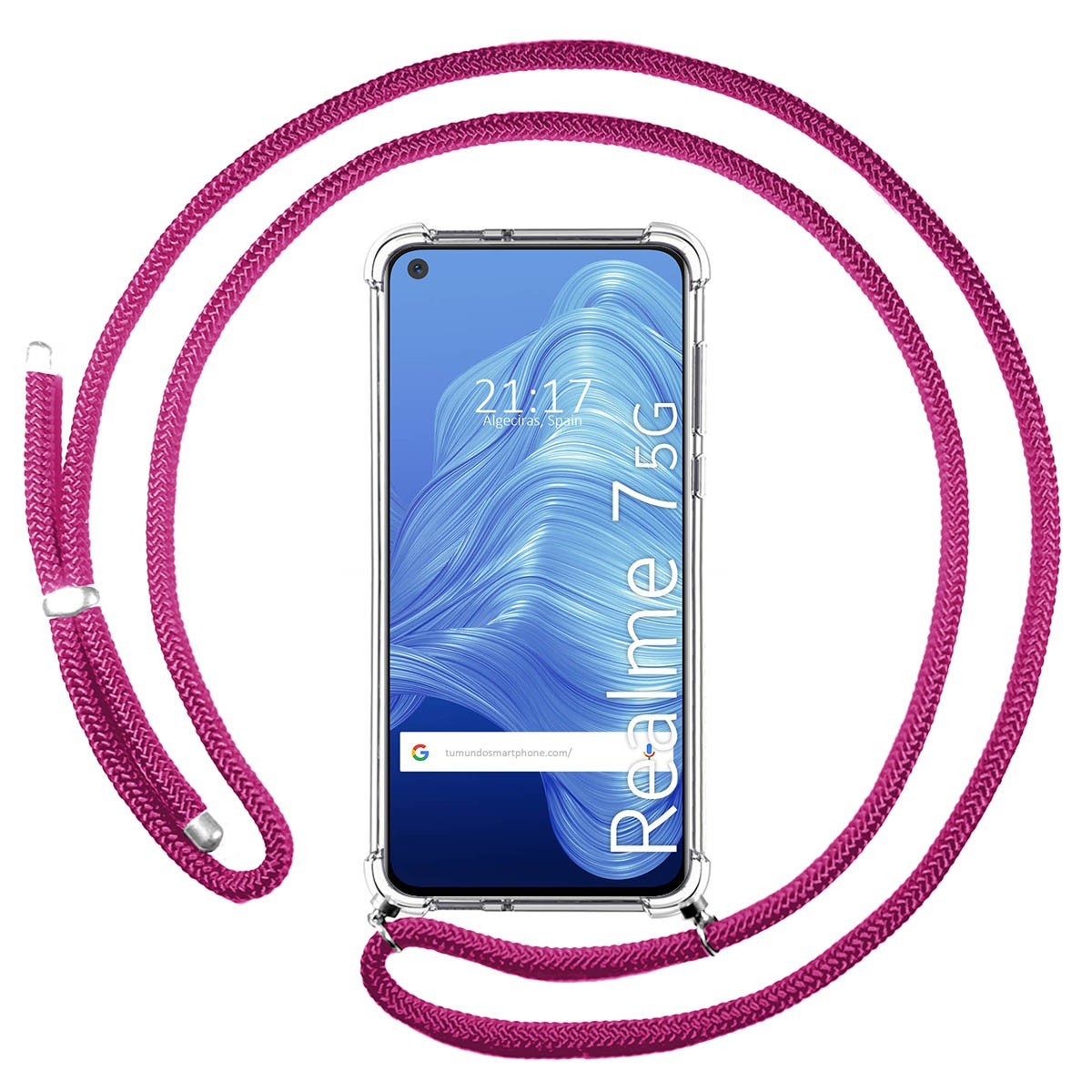 Funda Colgante Transparente para Realme 7 5G con Cordon Rosa Fucsia