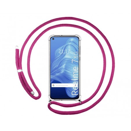 Funda Colgante Transparente para Realme 7 5G con Cordon Rosa Fucsia
