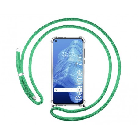 Funda Colgante Transparente para Realme 7 5G con Cordon Verde Agua